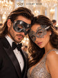 Black & Silver matching masquerade masks for couples, men’s Venetian and women’s lace eye masks – view 2