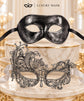 Black & Silver matching masquerade masks for couples, men’s Venetian and women’s lace eye masks – view 6