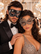 Black & Silver matching masquerade masks for couples, men’s Venetian and women’s lace eye masks – view 2