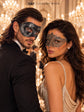 Black & Silver matching masquerade masks for couples, men’s Venetian and women’s lace eye masks – view 2
