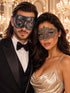 Black & Silver matching masquerade masks for couples, men’s Venetian and women’s lace eye masks – view 1