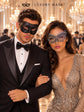 Black & Silver matching masquerade masks for couples, men’s Venetian and women’s lace eye masks – view 2