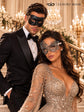 Black & Silver matching masquerade masks for couples, men’s Venetian and women’s lace eye masks – view 3