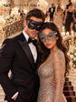 Black & Silver matching masquerade masks for couples, men’s Venetian and women’s lace eye masks – view 5