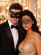Black & Silver matching masquerade masks for couples, men’s Venetian and women’s lace eye masks – view 1