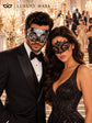 Black & Silver matching masquerade masks for couples, men’s Venetian and women’s lace eye masks – view 2