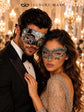 Black & Silver matching masquerade masks for couples, men’s Venetian and women’s lace eye masks – view 2