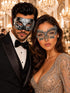 Black & Silver matching masquerade masks for couples, men’s Venetian and women’s lace eye masks – view 1