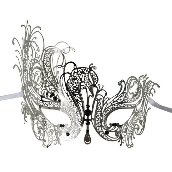 SILVER Series Swan Metal Filigree Laser Cut Venetian Masquerade Mask - Luxury Mask - 1