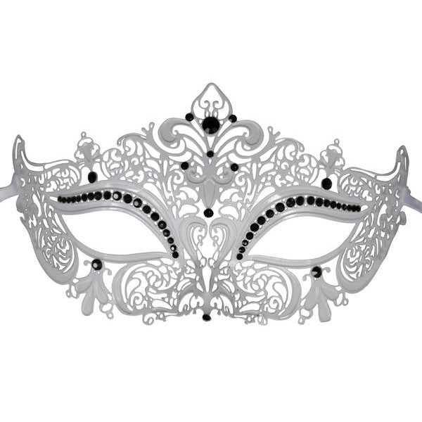 WHITE Series Women's Laser Cut Metal Venetian Masquerade Crown Mask - Luxury Mask - 1