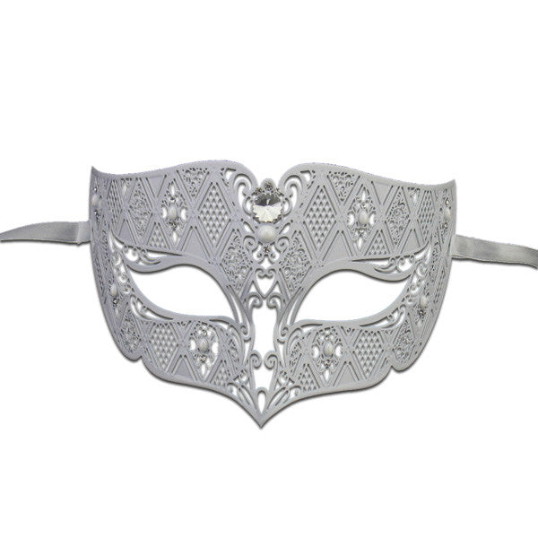 WHITE Series Diamond Design Laser Cut Venetian Masquerade Mask - Luxury Mask - 1