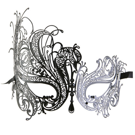 BLACK Series Swan Metal Filigree Laser Cut Womens Masquerade Mask - Luxury Mask - 1