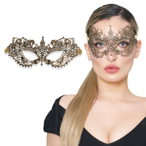 Gold Masquerade Mask For Women - Lace Masquerade Masks for Masquerade Party, Proms, Photo Shoot, Venetian Party, Mardi Gras, Halloween & Cosplay - Gold Color - Made in the USA