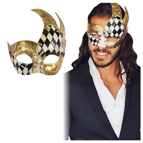 Luxury Mask® Masquerade Mask for Men Musical Checkered Vintage Design Mask for Mardi Gras, Prom and Masquerade Party