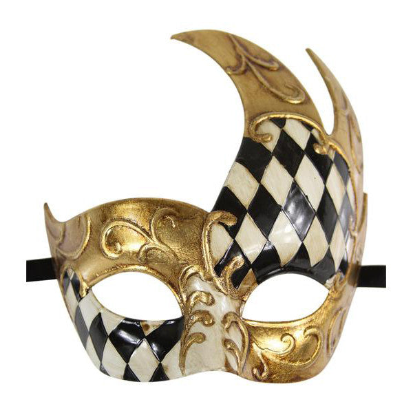 GOLD Series Men's Vintage Design Checkered Masquerade Mask - Luxury Mask - 1