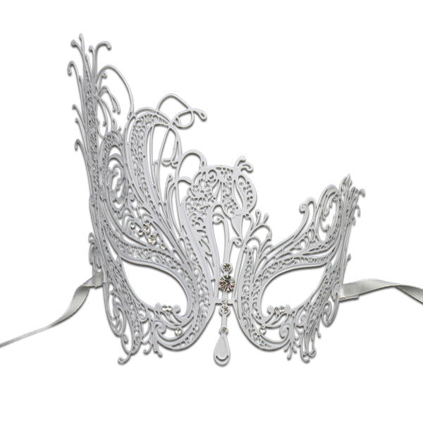 WHITE Series Swan Metal Filigree Laser Cut Venetian Masquerade Mask - Luxury Mask - 2