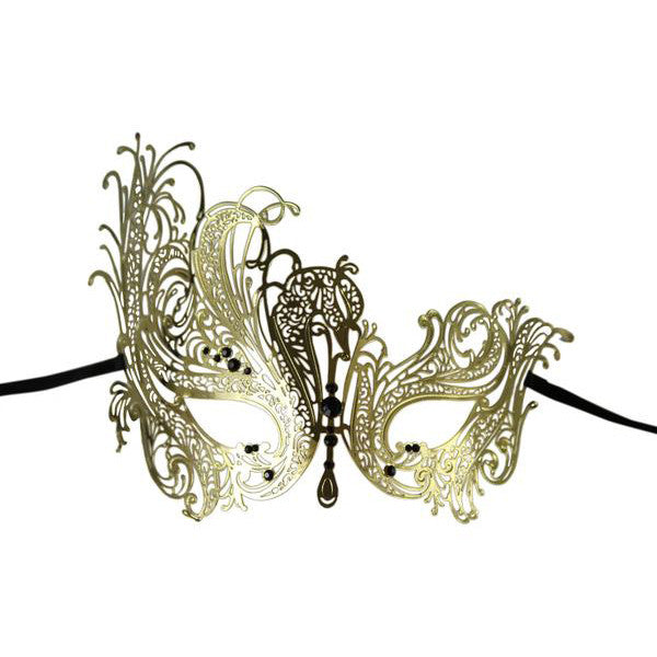 Gold Series Swan Metal Filigree Laser Cut Venetian Masquerade Mask - Luxury Mask - 1
