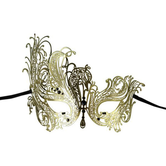 Gold Series Swan Metal Filigree Laser Cut Venetian Masquerade Mask - Luxury Mask - 1
