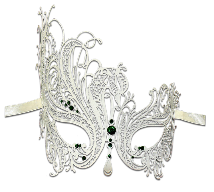 WHITE Series Swan Metal Filigree Laser Cut Venetian Masquerade Mask - Luxury Mask - 7
