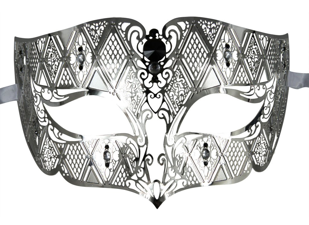 SILVER Series Diamond Design Laser Cut Venetian Masquerade Mask - Luxury Mask - 2
