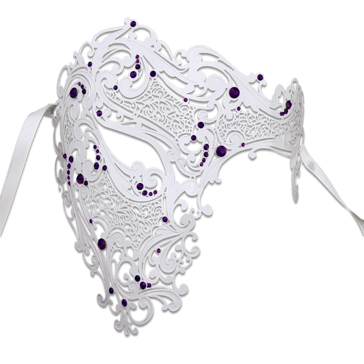 WHITE Series Signature Phantom Of The Opera Half Face Mask - Luxury Mask - 4