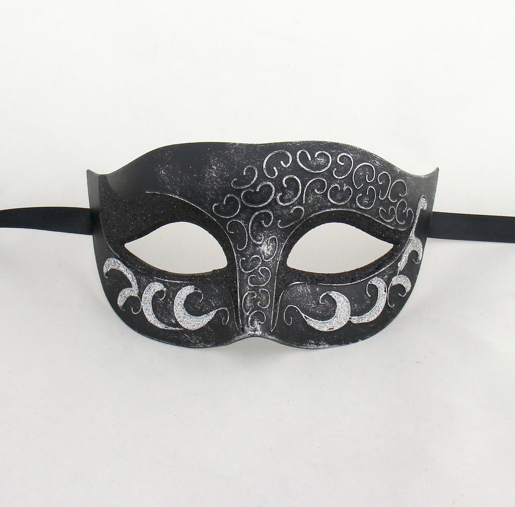 Antique Look Venetian Party Masquerade Mask - Mens Masquerade Mask Antique Copper Black / Black Red Glitter