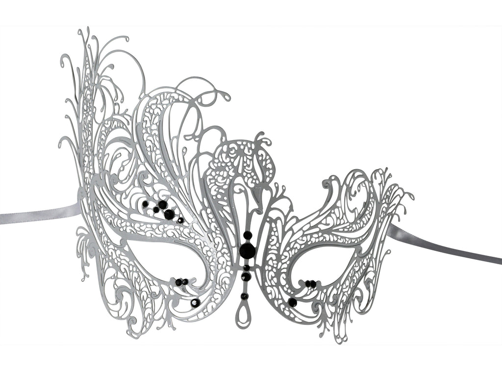 WHITE Series Swan Metal Filigree Laser Cut Venetian Masquerade Mask - Luxury Mask - 1