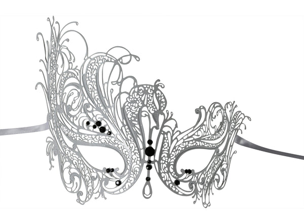 WHITE Series Swan Metal Filigree Laser Cut Venetian Masquerade Mask - Luxury Mask - 1