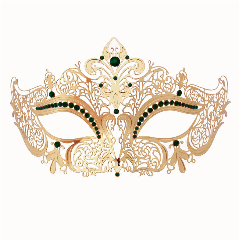 GOLD Series Women's Laser Cut Metal Venetian Masquerade Crown Mask - Luxury Mask - 7