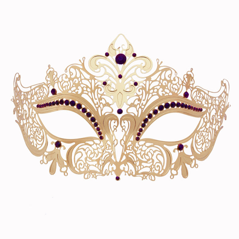 GOLD Series Women's Laser Cut Metal Venetian Masquerade Crown Mask - Luxury Mask - 5