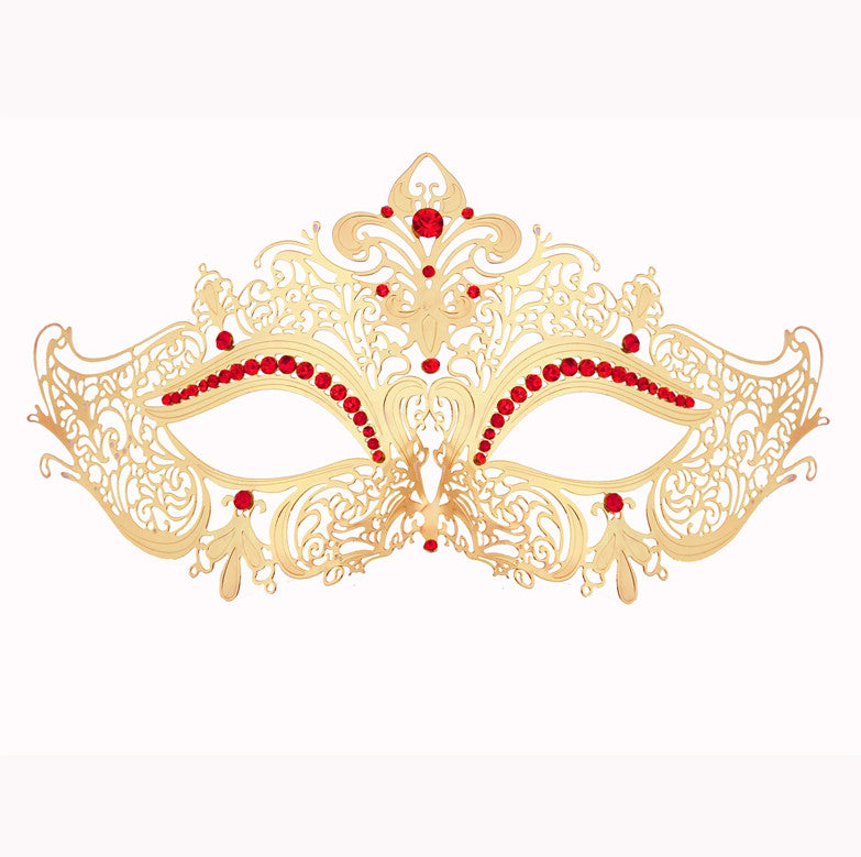 GOLD Series Women's Laser Cut Metal Venetian Masquerade Crown Mask - Luxury Mask - 3