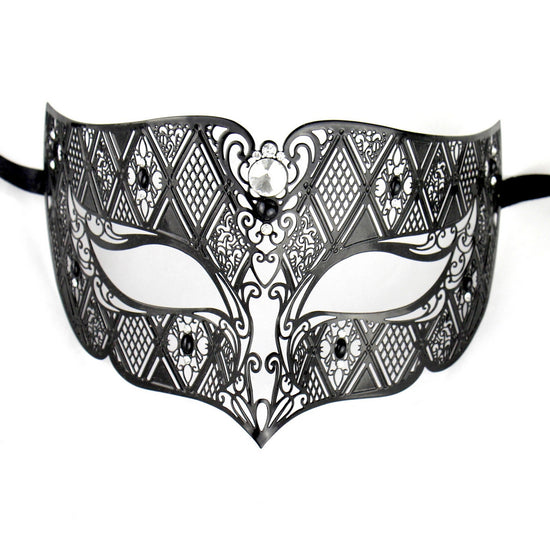 BLACK Series Diamond Design Laser Cut Venetian Masquerade Mask - Luxury Mask - 1