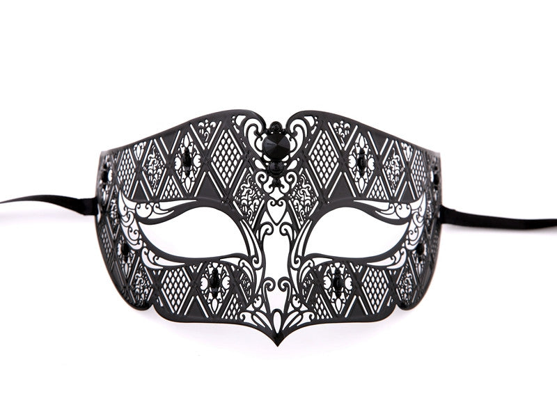 BLACK Series Diamond Design Laser Cut Venetian Masquerade Mask - Luxury Mask - 2