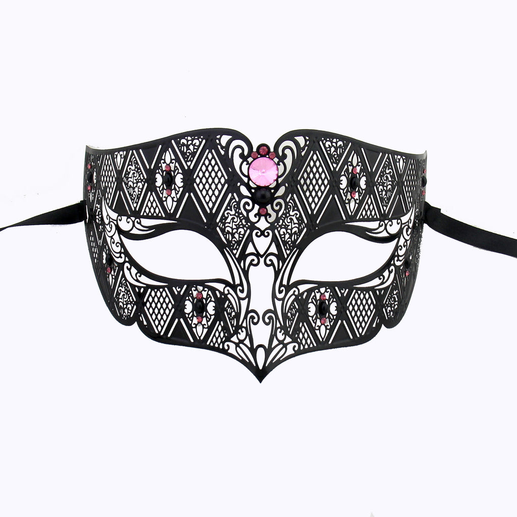 BLACK Series Diamond Design Laser Cut Venetian Masquerade Mask - Luxury Mask - 7