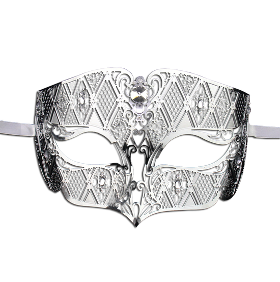 SILVER Series Diamond Design Laser Cut Venetian Masquerade Mask - Luxury Mask - 1