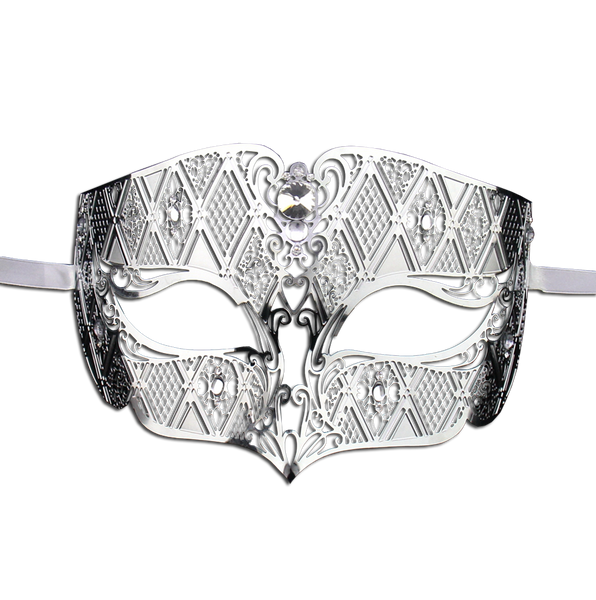 SILVER Series Diamond Design Laser Cut Venetian Masquerade Mask - Luxury Mask - 1