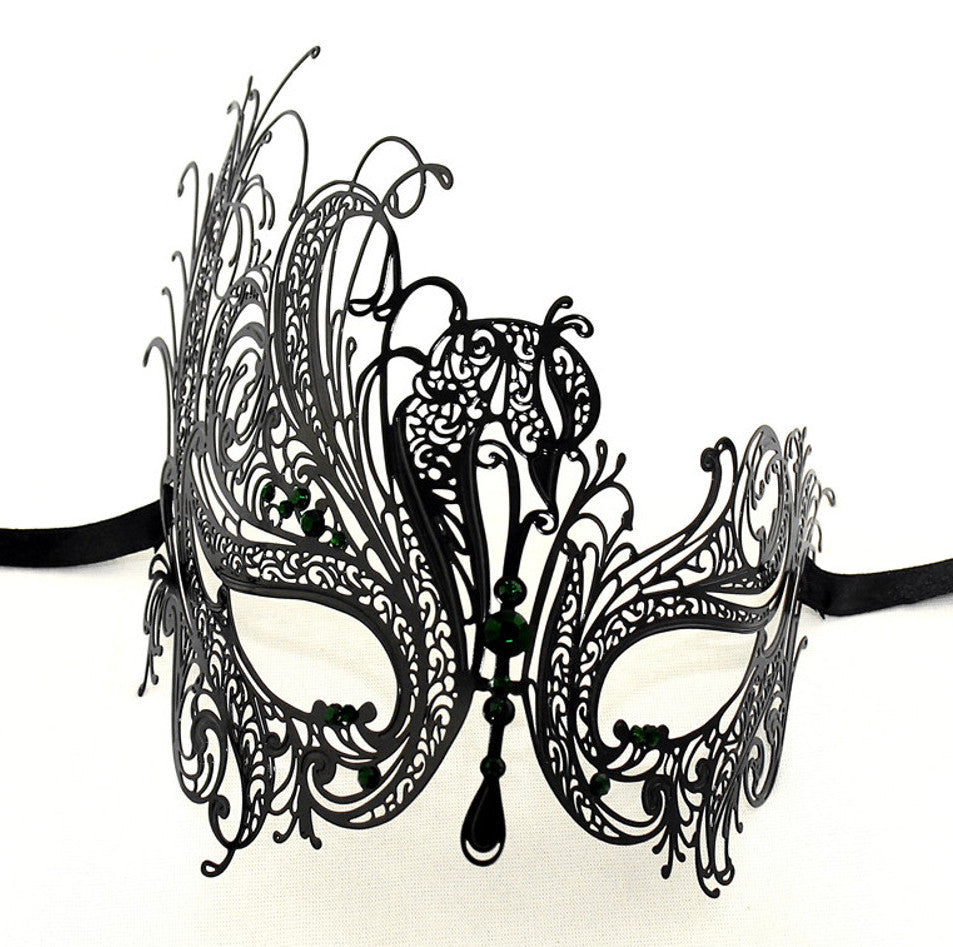 BLACK Series Swan Metal Filigree Laser Cut Womens Masquerade Mask - Luxury Mask - 7