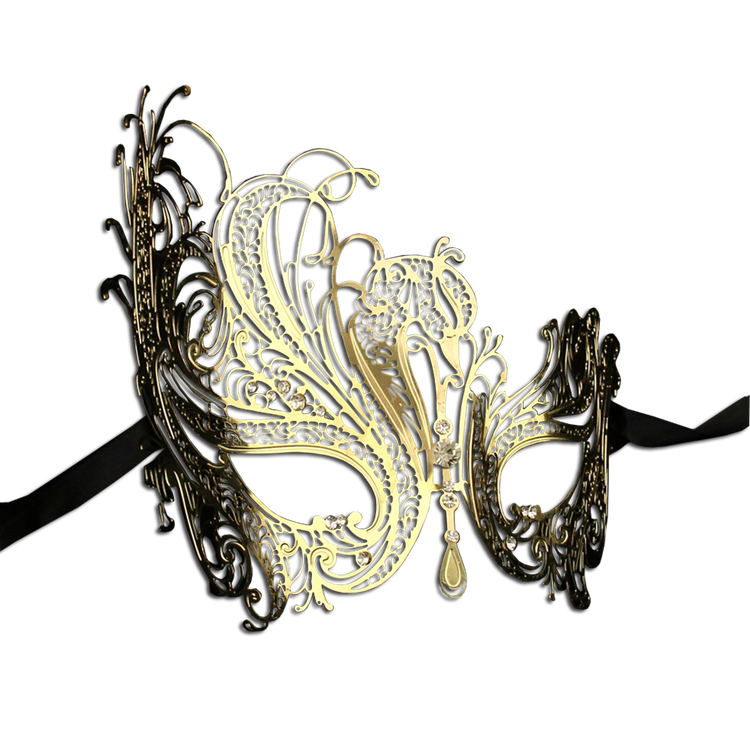 Gold Series Swan Metal Filigree Laser Cut Venetian Masquerade Mask - Luxury Mask - 2