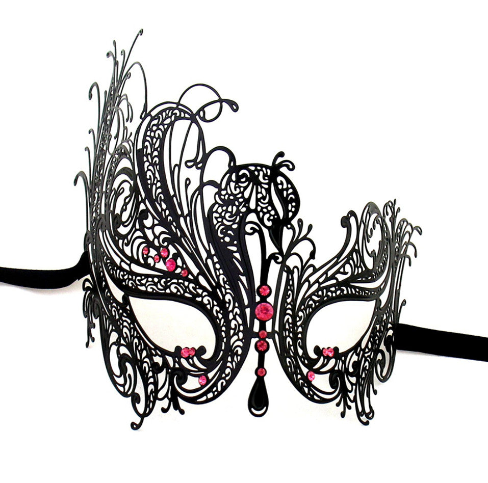 BLACK Series Swan Metal Filigree Laser Cut Womens Masquerade Mask - Luxury Mask - 5
