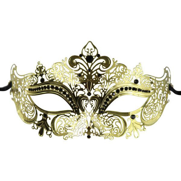 GOLD Series Women's Laser Cut Metal Venetian Masquerade Crown Mask - Luxury Mask - 1